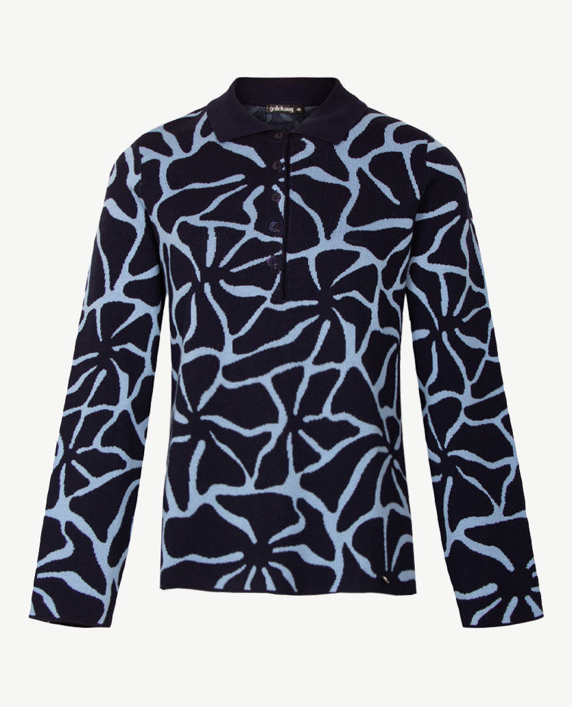 Gollé Haug - Damespolo gebreid - Navy met ijsblauw