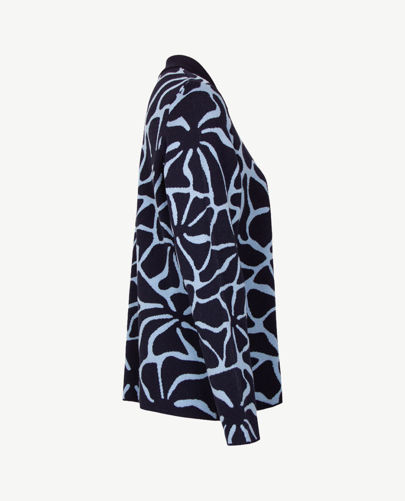 Gollé Haug - Damespolo gebreid - Navy met ijsblauw