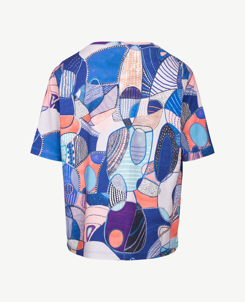 Gollé Haug - Top ronde hals - Jeans, blauwen wit en peach