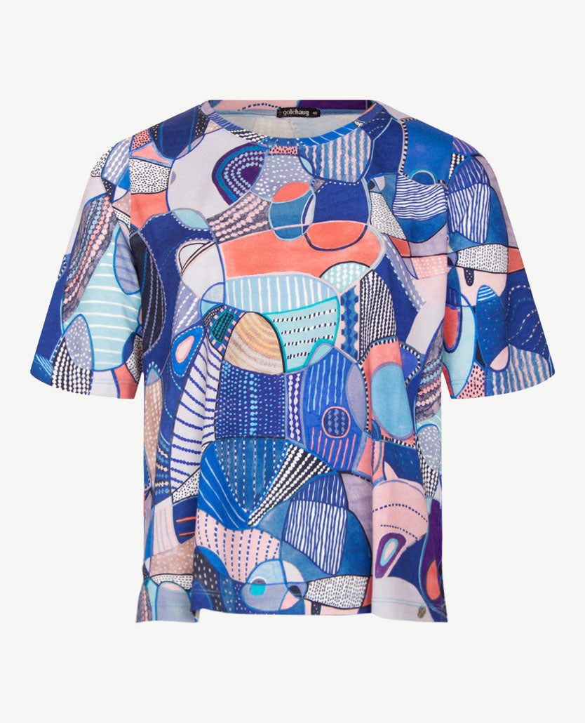 Gollé Haug - Top ronde hals - Jeans, blauwen wit en peach