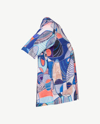 Gollé Haug - Top ronde hals - Jeans, blauwen wit en peach