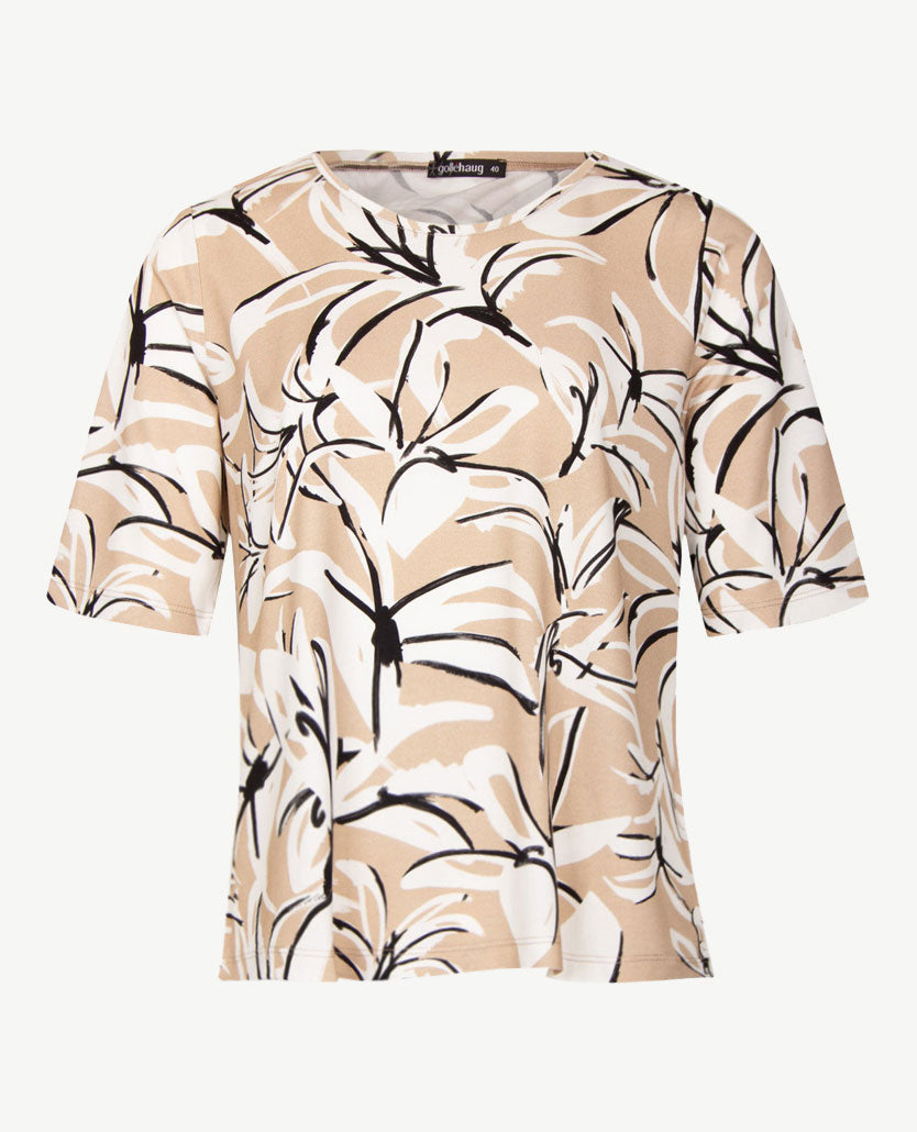 Gollé Haug - Top ronde hals - Beige, taupe, wit met zwart