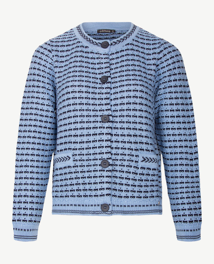 Gollé Haug - Damesvest met knopen en zakken - ronde hals - Navy met staalblauw