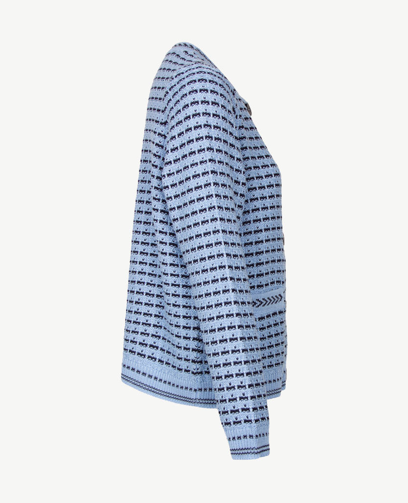 Gollé Haug - Damesvest met knopen en zakken - ronde hals - Navy met staalblauw