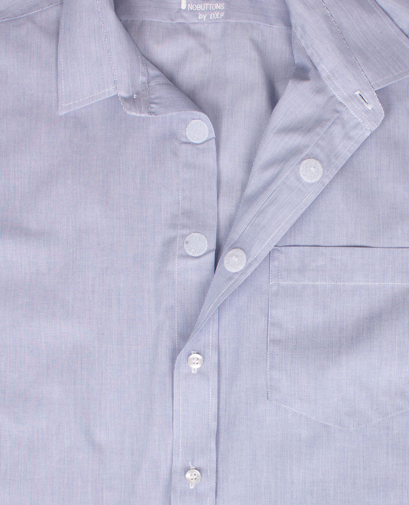 No Buttons®  by D.Y.P - Overhemd zonder knopen - korte mouwen - James - Smal streepje blauw