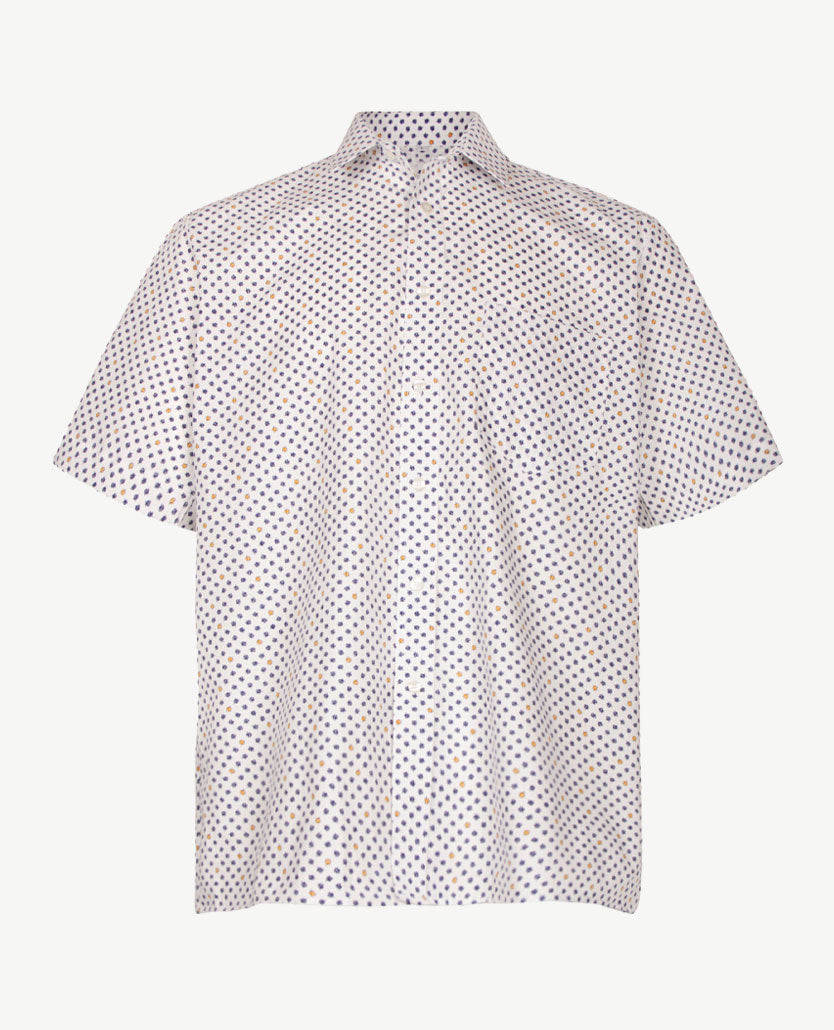 Overhemd korte mouwen met klittenbandsluiting, No Buttons by D.Y.P., navy met geel, voorkant