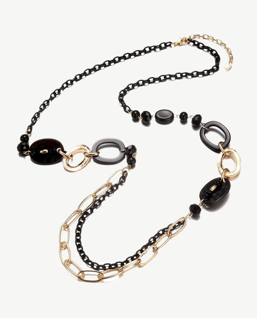 Lange ketting - Zwart en goudkleurig
