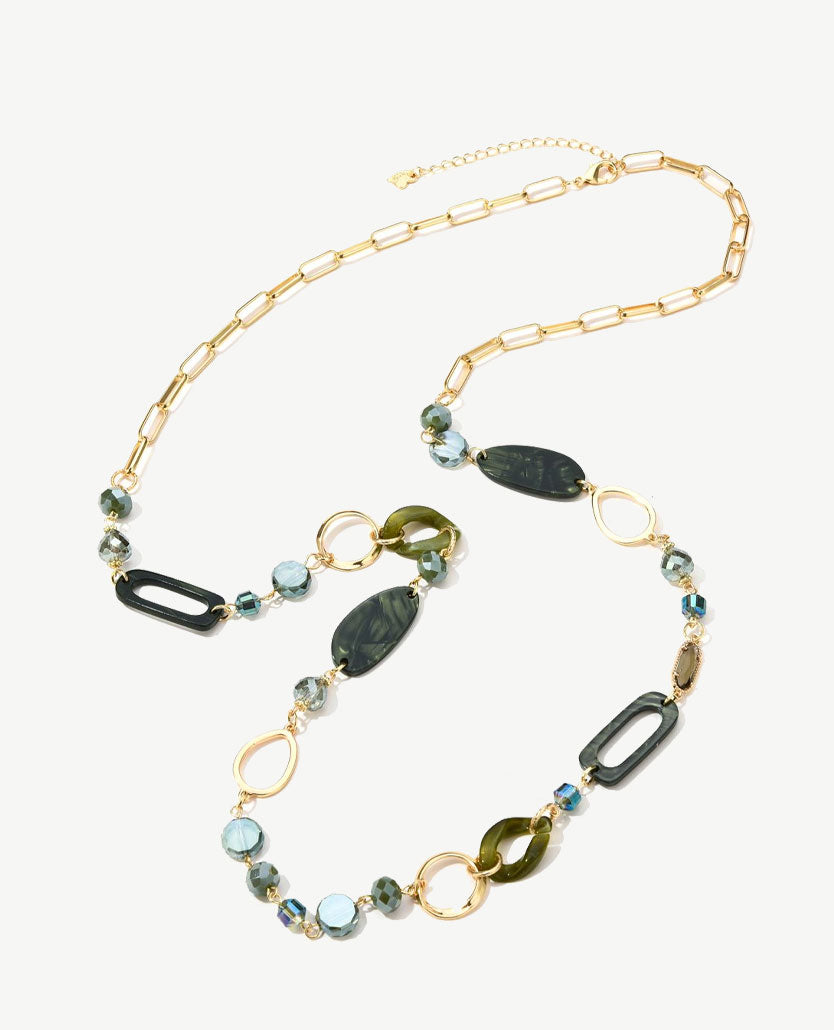 Lange ketting - Groenen en goudkleurige schakels
