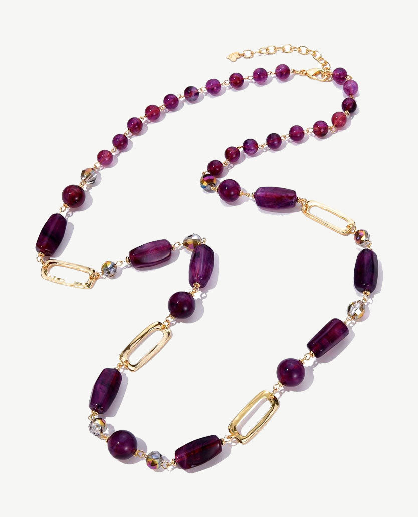 Lange ketting - Rose, burgundy en goudkleurig