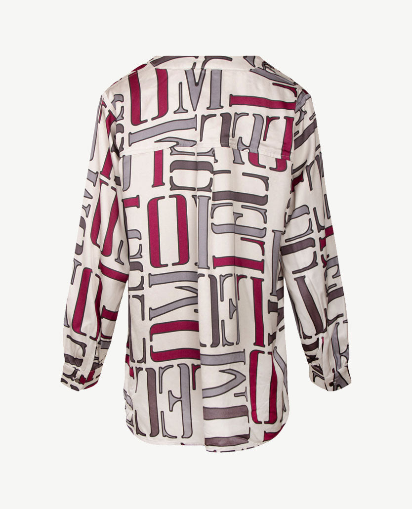 Le Comte - Blouse - Off-white, met zilvergrijs en bordeaux