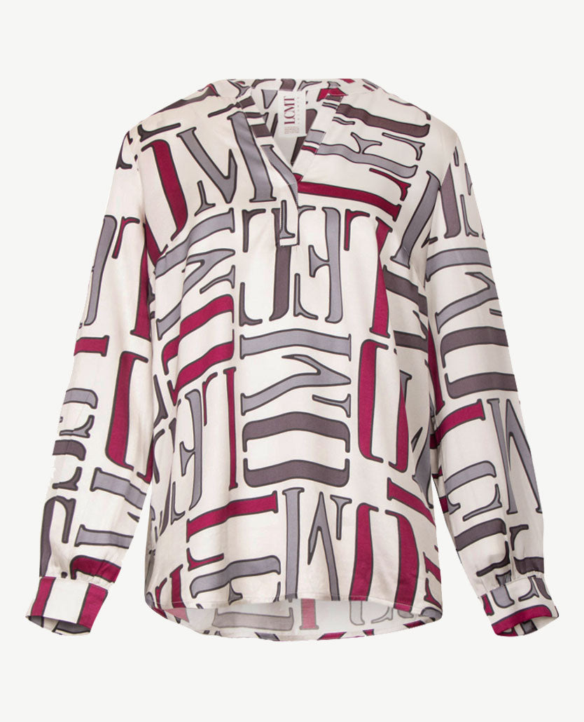 Le Comte - Blouse - Off-white, met zilvergrijs en bordeaux