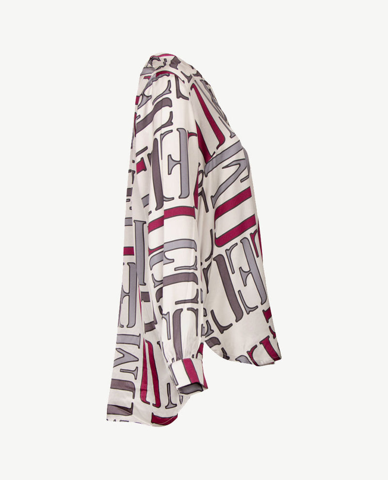 Le Comte - Blouse - Off-white, met zilvergrijs en bordeaux