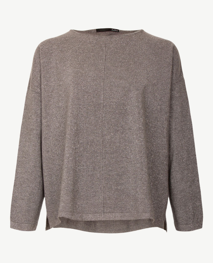 Le Comte - Lichte pullover - Ronde hals - Glans zilver grijs