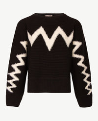 Le Comte - Pullover - Ronde hals - Zigzag zwart en off-white