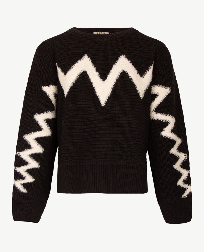 Le Comte - Pullover - Ronde hals - Zigzag zwart en off-white