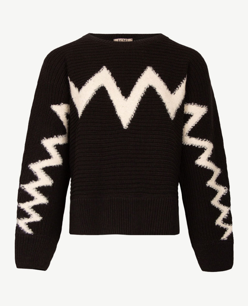 Le Comte - Pullover - Ronde hals - Zigzag zwart en off-white