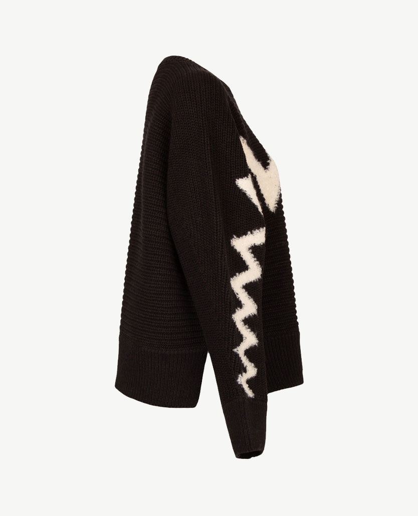 Le Comte - Pullover - Ronde hals - Zigzag zwart en off-white
