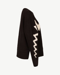 Le Comte - Pullover - Ronde hals - Zigzag zwart en off-white