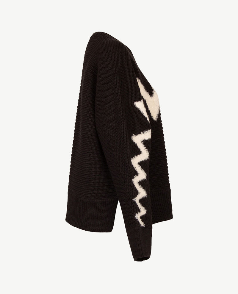 Le Comte - Pullover - Ronde hals - Zigzag zwart en off-white