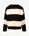 Le Comte - Pullover - Ronde hals - Streep zwart en off-white pailletten