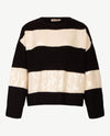 Le Comte - Pullover - Ronde hals - Streep zwart en off-white pailletten