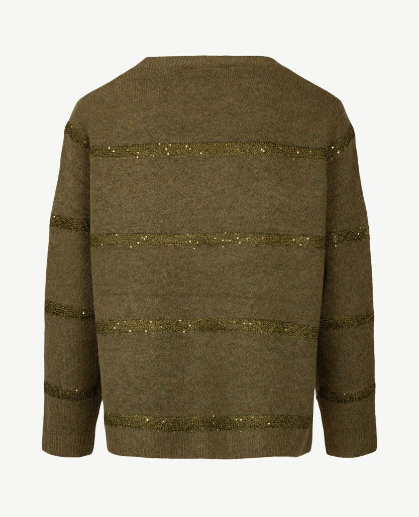 Le Comte - Pullover - Ronde hals - Mosgroen met glitter