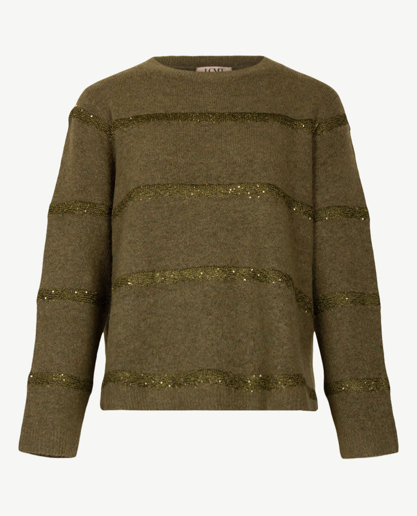 Le Comte - Pullover - Ronde hals - Mosgroen met glitter