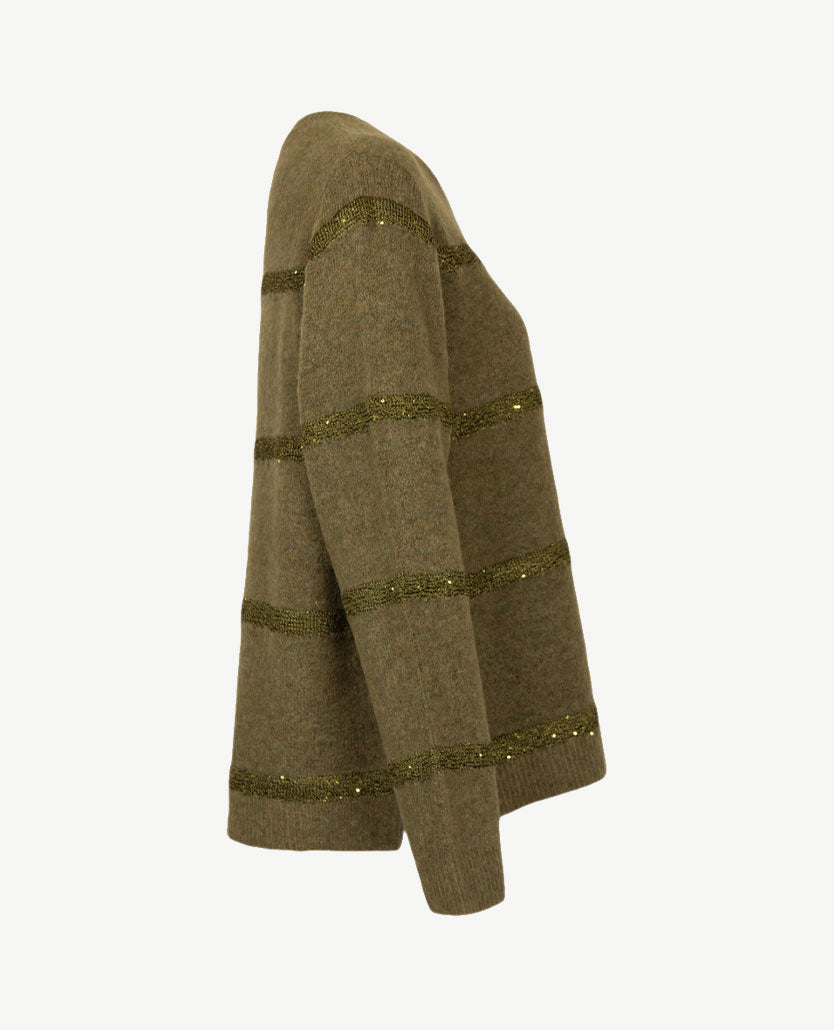 Le Comte - Pullover - Ronde hals - Mosgroen met glitter