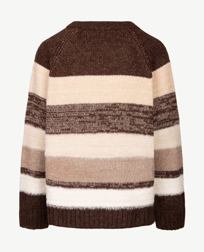 Le Comte - Pullover - Ronde hals - Streep choco met off-white en beige met glansje