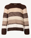 Le Comte - Pullover - Ronde hals - Streep choco met off-white en beige met glansje