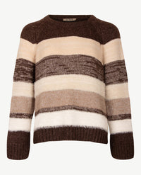 Le Comte - Pullover - Ronde hals - Streep choco met off-white en beige met glansje