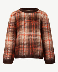 Le Comte - Damespullover - Ronde hals - Ruit met choco, orange en beige