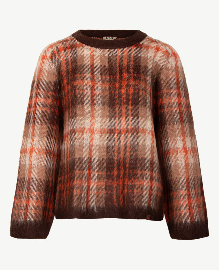 Le Comte - Damespullover - Ronde hals - Ruit met choco, orange en beige