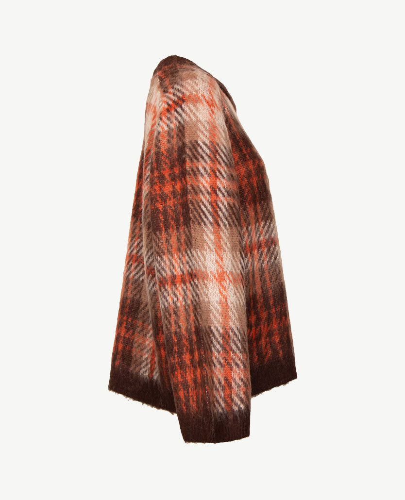 Le Comte - Damespullover - Ronde hals - Ruit met choco, orange en beige