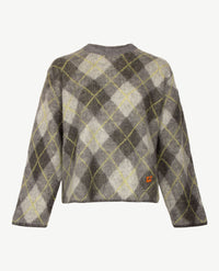 Le Comte - Damespullover - Ronde hals - Ruit grijs met yellow en off-white