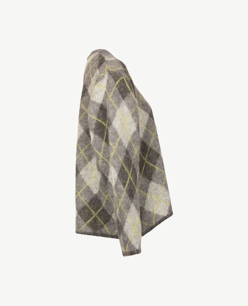 Le Comte - Damespullover - Ronde hals - Ruit grijs met yellow en off-white
