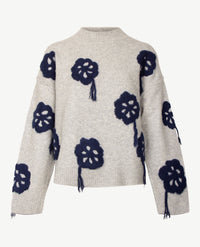 Le Comte - Damespullover - Ronde hals - Grijs met navy voorkant