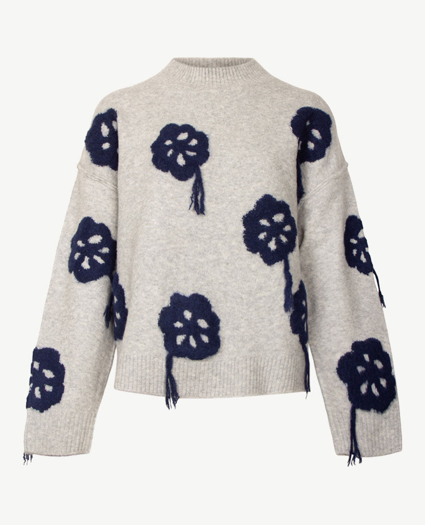 Le Comte - Damespullover - Ronde hals - Grijs met navy voorkant