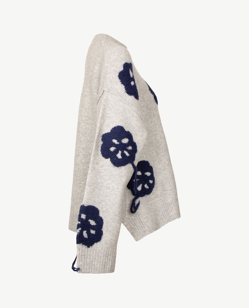 Le Comte - Damespullover - Ronde hals - Grijs met navy zijkant