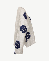 Le Comte - Damespullover - Ronde hals - Grijs met navy zijkant