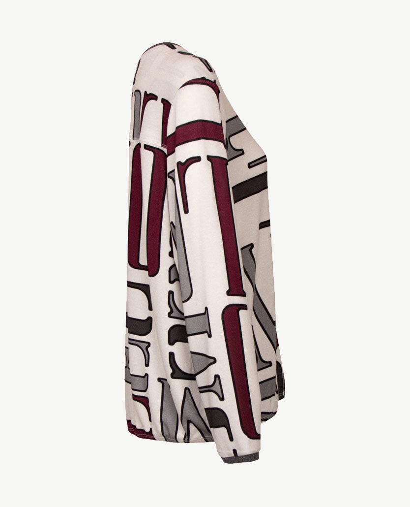 Le Comte - Dunne pullover - Ronde hals - Bordeaux met grijzen en off-white en zwart