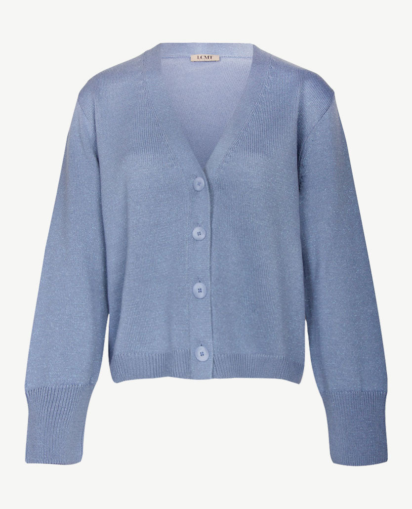 Le Comte - Kort gebreid vest - Ice blue met glans