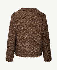 Le Comte - Kort gebreid vest - 'Chanel' - Choco met beige en gouddraad