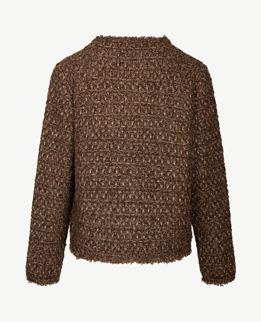 Le Comte - Kort gebreid vest - 'Chanel' - Choco met beige en gouddraad