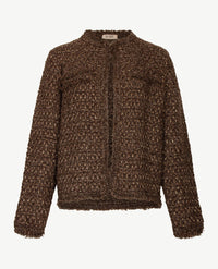 Le Comte - Kort gebreid vest - 'Chanel' - Choco met beige en gouddraad
