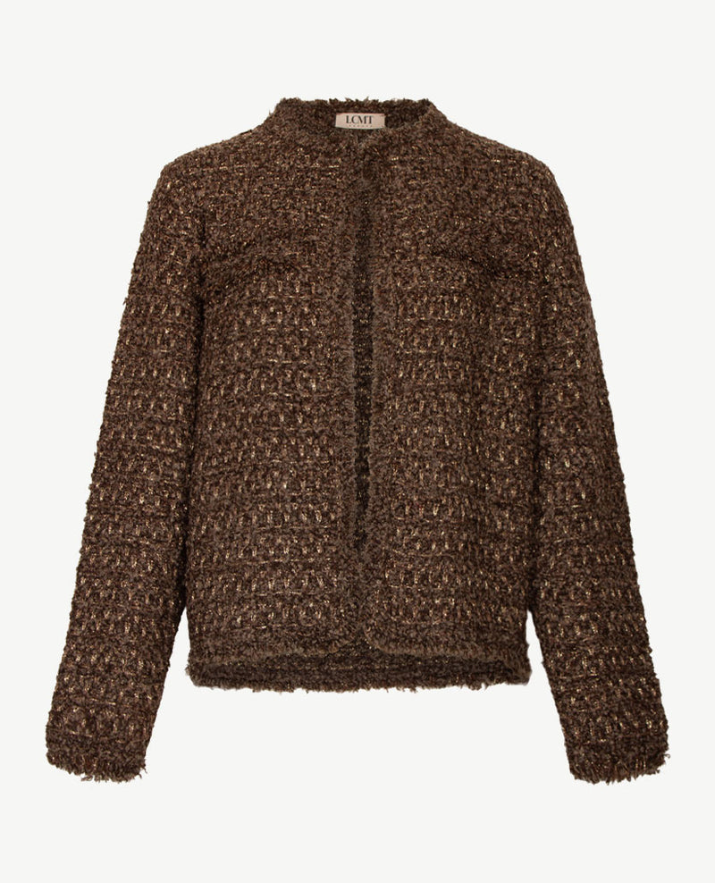 Le Comte - Kort gebreid vest - 'Chanel' - Choco met beige en gouddraad