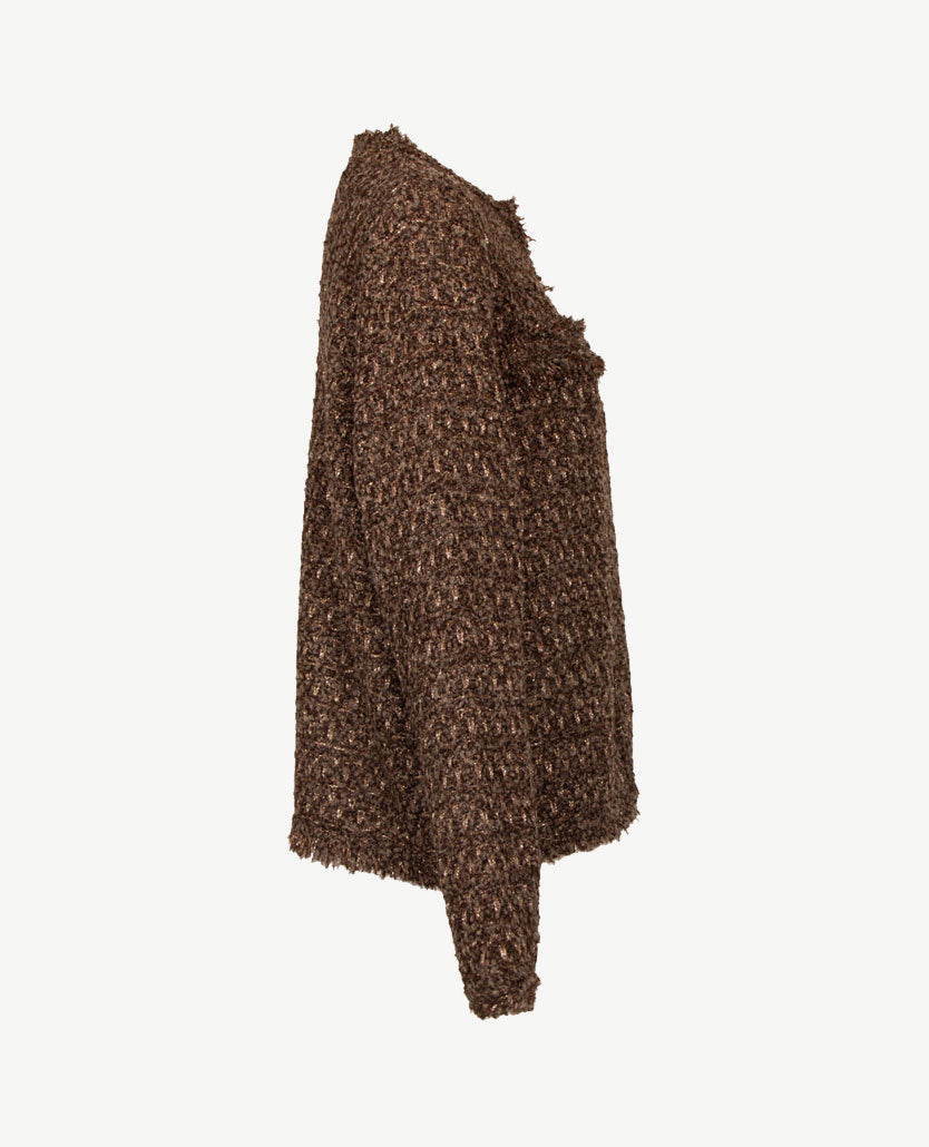 Le Comte - Kort gebreid vest - 'Chanel' - Choco met beige en gouddraad