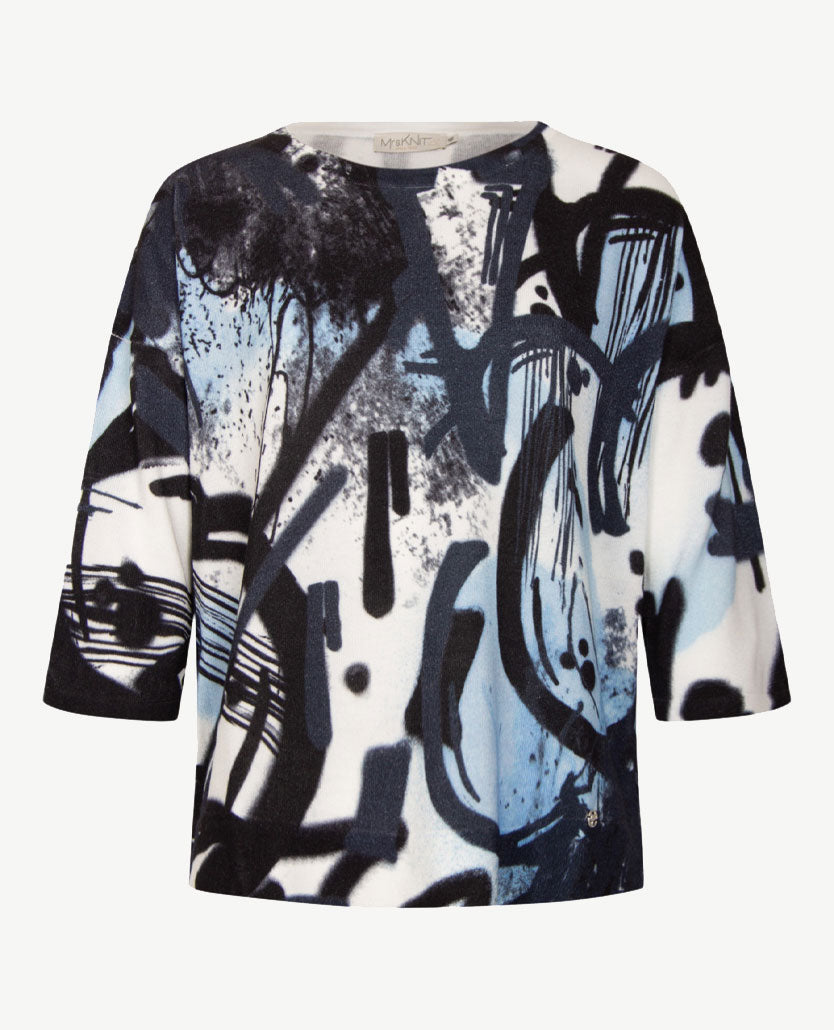 Gollé Haug - Lichte pullover ronde hals - Navy met blauwen en wit