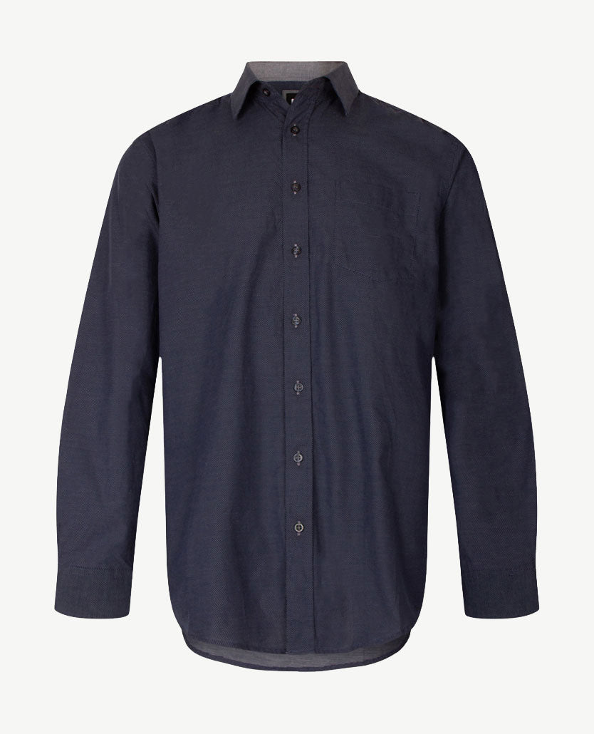 No Buttons®  by D.Y.P - Overhemd zonder knopen - Patrick - Navy met wit