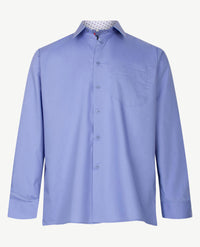 No Buttons®  by D.Y.P - Overhemd zonder knopen - Patrick - Uni blauw met werkje in kraag